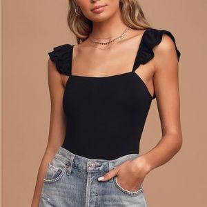 Lulus Black Ruffle sleeve bodysuit